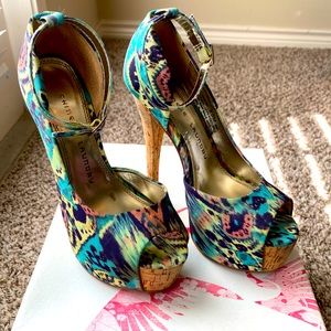Multi-colored, Platform Peep Toe, Heel